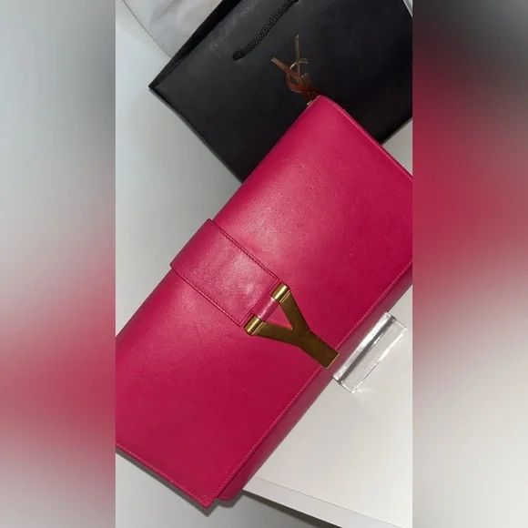 Yves Saint Laurent Pink Clutch with Gold Accents - Picture 5 of 9